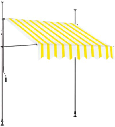 Tenda da sole manuale retrattile per uso esterno, altezza regolabile, telaio telescopico, senza fori, parasole per terrazzi/giardini/negozi (giallo e bianco)