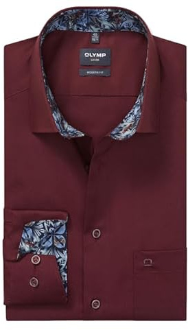 OLYMP Luxor modern fit Hemd Langarm New Kent Kragen Chambray dunkelrot Größe 44