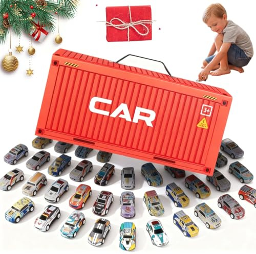 2026 New 48 Mini Pull-Back Cars with Built-in Garage Set,48PCS Die-Cast Alloy Racing Car Toys,Friction Powered Vehicles with Storage Box & Play Mat,Bulk Mini Cars Party Favors for kids Ages 3-8 (Red)