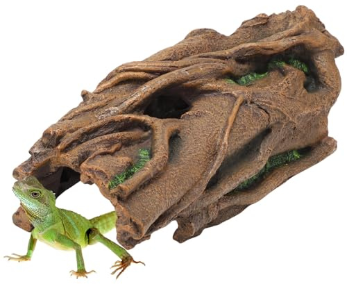 Large Reptile Hideout, Resin Hollow Log Cave for Ball Python & Bearded Dragon, Natural Basking Platform & Tank Decor for Snake, Gecko, Lizard, Tortoise, Axolotl