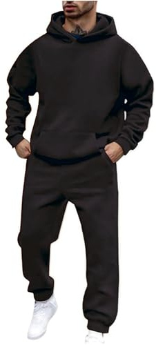 Tracksuit Mens Full Set Hooded Sweatshirt and Sweatpants Set Hoodie Joggers Sets 2 Piece Plain Tracksuit UK Jogging Bottoms Track Suits Outfits Sweatsuits Black XXL
