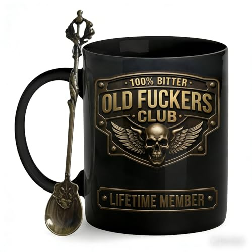 Old Fuckers Club Tasse – Lebenslange Mitgliedstasse, 325 ml, Humor Old FuckersClub Tasse, Keramik-Kaffeetassen, witziges Geschenk mit Skelett-Design, für beste Freunde und alte