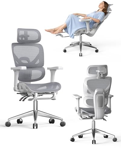 naspaluro Bürostuhl Ergonomisch, Schreibtischstuhl mit hoher Rückenlehne aus Netzgewebe, Belastbarkeit 160 kg, 3D-Armlehnen, Kopfstütze, Fußstütze, Office Chair für Home, Arbeit und Gaming