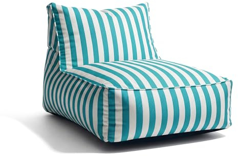 Gutekissen® Sitzsack Erwachsene XXL - Outdoor Sitzkissen Wetterfest - im Streifen-Design - bequemer Loungesessel für Terrasse, Balkon, Garten & Patio, UV-beständig - 72x102x65cm (Türkis)