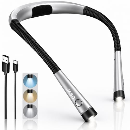 JABO - Luz de Cuello LED para Leer Libros en la Cama con 3 Colores de Luz y 6 Niveles de Brillo - Lámpara Flexible para Lectura - Batería Recargable con USB-C