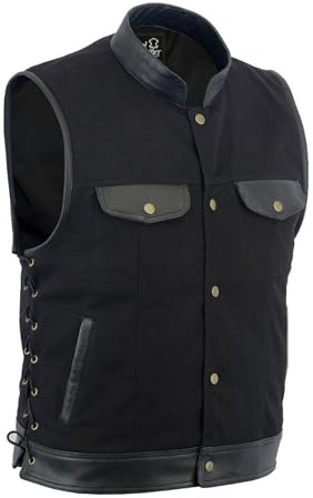 Leatherick Herr SOA motorcykelförare sida spets läder trim denim väst svart