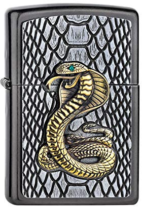 ZIPPO - Cobra, Emblem - Black Ice - Essence Briquet Coupe-Vent, Rechargeable, dans Une boîte Cadeau de Haute qualité