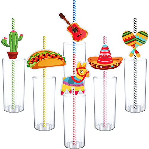 Blulu 72 Gestreifte Papierstrohhalme Mexikanische Strohhalme für Cinco De Mayo Fiesta für Partyartikel Lustige Taco-fiesta, Foto-requisiten Für Luau-events, Mexikanische Themenfeste, Geburtstage