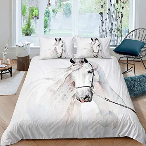 Loussiesd Set di biancheria da letto per letto king size con stampa di destriero 3D con cavalli,decorativo,3 pezzi,motivo: animali selvatici,con 2 federe in morbida microfibra con cerniera
