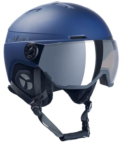 Black Crevice Skihelm Calgary I Skihelm mit Visier im Pilotenstyle I Skihelm Herren & Damen I Skihelm aus Polycarbonat I Atmungsaktiver Ski-Helm I Größenverstellbar
