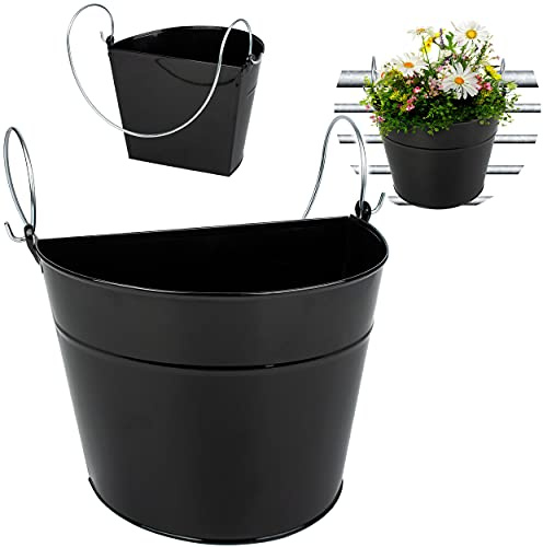 alles-meine.de GmbH Hänge - Topf/Blumentopf/Hängetopf Farbwahl Ø 22 cm - Metall - schwarz - HALB RUND - Hängend/mit Haken & Halterung - Aufhängen - groß - mit Henkel - ..