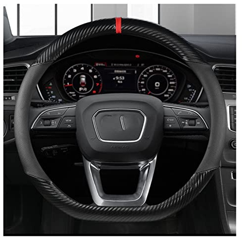 Lenkradbezug Für Audi A1 A3 A4 A5 A6 A7 A8 Q2 Q3 Q5 Q7 Q8 S4 S3 S5 S6 S8 RS6 RS4 Carbon Leder Auto Lenkradbezug 38cm Lenkradabdeckung (Farbe : BLACK D SHAPE)