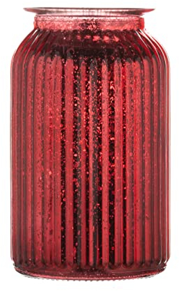 Wrenbury Sparkly Red Vase for Flowers Large - Christmas Splatter Wide Neck Coloured Glass Vase 18.5cm - Ruby Red Home Decor and Ornaments - Unusual Decorative Jar