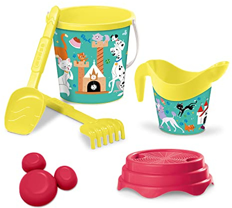 Mondo Toys - Bucket Set + Water CAN Cats & Dogs - Sandeimer Set ø17 cm mit Giesser - 6-Teiliges Strandspielzeug Set für Kinder ab 3 Jahren, Strandset - 28716