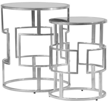 RRI Goods Silver Side Tables | Round Silver End Tables | Mirror Top Accent Tables | Chrome Nesting Tables [Set of 2]