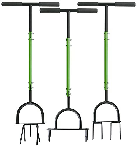 Unibos | Lawn Coring Aerator, Manual Grass Dethatching Turf Plug, Core Aerating Tool, Garden Tool, Heavy Duty Aeration for Compacted Soils and Lawns to Prevent Lawn Run-Off | Set of 3