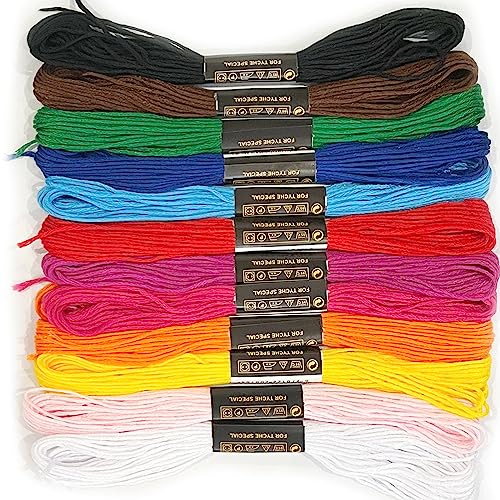 Stickgarn Set,Stickgarn, Embroidery Floss Multifarben Weicher je 8 Meter,Stickerei für Kreuzstichfaden, Armbandfaden, Knüpfen, Flechten, Basteln, Häkeln-12 Farben