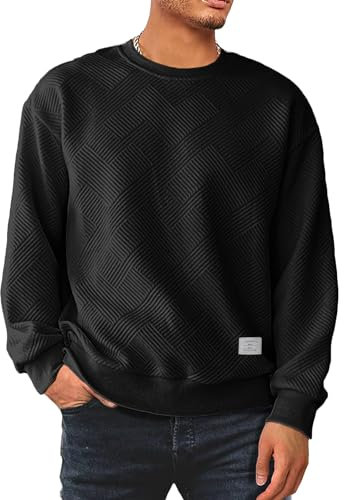 Meilicloth Herren Sweatshirt Raglan Sweat Langarm Crew Neck Casual Pullover Schwarz 2XL