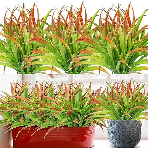 UXORSN 6 Stück Künstliche Pflanzen Outdoor 40cm Hoch Kunstgras Kunstpflanzen wie Echt Wetterfeste Künstliche Balkonpflanzen Künstlich Gräser Büsche für Balkon Garten Terrasse Veranda Dekor
