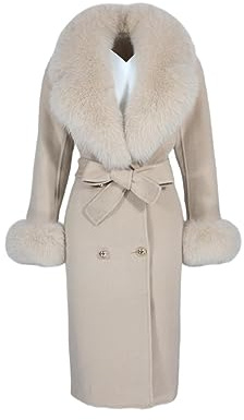 OFTBUY Cappotto invernale in vera pelliccia di grandi dimensioni Giacca invernale da donna Collo in pelliccia di volpe naturale Misto lana cashmere Capispalla lungo Streetwear