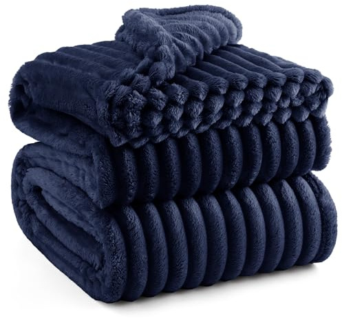 BEDSURE Kuscheldecke 220x240 Zimmer Deko - Tagesdecke, Marine | Geschenke für Frauen, Weich Sofadecke & Wolldecke, Warme Grobe Korddecke für Couch, Schlafzimmer & Wohnzimmer,Waschbar