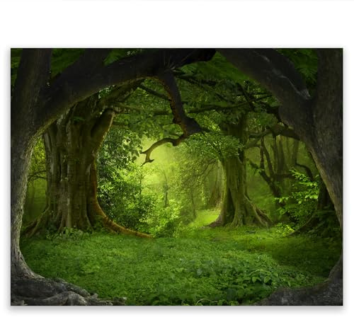 SMTDeco Herdabdeckplatte 52×40 cm – ESG gehärtetes Glas, kratzfest & rutschfest – Spritzschutz & Schneidebrett – für Induktion/Ceranfeld – 1-teilig, Motiv Wald Magisch Grün