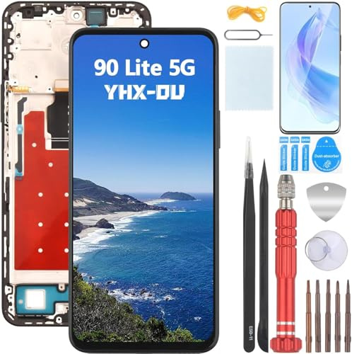 YHX-OU 6.7'' Schwarz+Rahmen Display Für Honor 90 lite 5G CRT-NX1 LCD Display Touchscreen Ersatz Bildschirm Glas Assembly mit Werkzeug + 1 Stück Schutzfolie