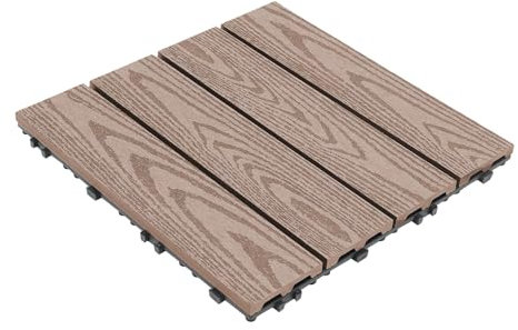 Lames de terrasse Wpc aspect bois - 22 plaques de terrasse carrées - Design de drainage creux (résistant aux intempéries) - 30 x 30 x 0,2 cm (café)