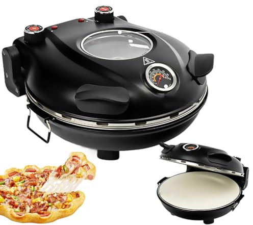 Indoor Pizza Oven Electric Pizza Maker With 31 Cm Flame Resistant Stone Plate, Electric Pizza Oven With 5 Adjustable Temperature, Rapid Heating Up To 420°C, Table Top Pizza Oven Pizza Cooker black