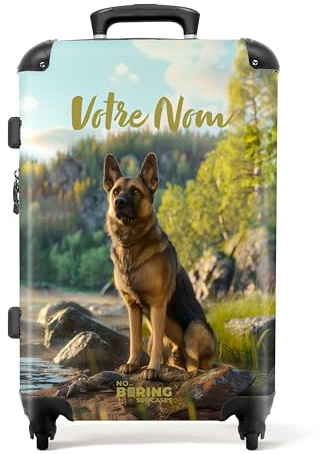 NoBoringSuitcases.com Kinderkoffer, Koffer Personalisiert, Kinder Koffer, Koffer Groß, Koffer Kinder, TSA Schloss, Kindertrolley, Trolley Koffer Mittelgroß (Deutscher Schäferhund - Braun 67 cm - 72 L)