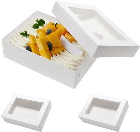 Wowxyz 12pcs 19x14x4 Inches Cake Boxes Rectangle Half Sheet 1/2 Sheet Bakery Boxes with Window - Donuts, Pastry Baking Cake, Pie White Cardboard Treat Packaging