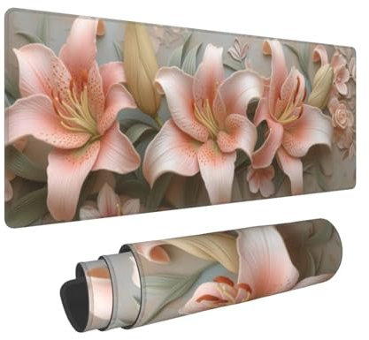 Grand Tapis de Souris de Jeu avec Bords Cousus XXL, 1500x800x3mm Tapis de Souris étendu avec Base en Caoutchouc Naturel Antidérapante, Lavable, pour Joueur/Bureau/Maison 150x80x3cm (Rose lys) E-159