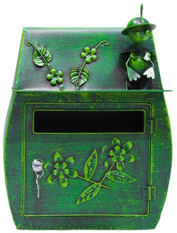 YCWJPPL Abschließbarer Postkasten zur Wandmontage, Vintage-Briefkästen für Den Außenbereich, Großer Metallbriefkasten, Brifkasten zum Aufhängen 30 x 16 x 40 cm(Green)