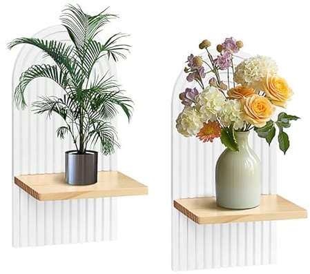 BlyeMichdi 2 Stück Wandregal Holz boho Wanddekoration, Weißes Holzregal, Regenbogen Wandregale, Wohnzimmer- und Bürodekoration, Pflanzenregal