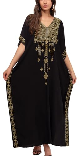 YouKD Broderad blommig rymlig kaftan boho strand bikini täcka upp klänning plusstorlek rock för kvinnor, A* svart, one size