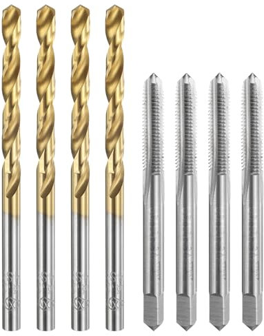 sourcing map Tap and Drill Bit Set, 4pcs M5 x 0.8 Metric Straight Flute Thread Screw Taps & 4pcs 4.2mm Twist Drill Bits, Uncoated/Titanium Coated HSS-6542 Tapping Threading Tool Kit
