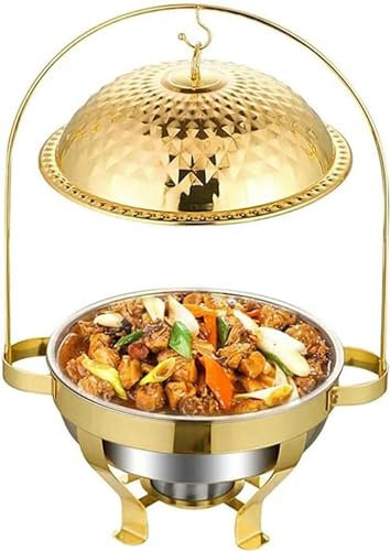 CWCQGH Chafing Dish in Acciaio Inossidabile Dorato con Gancio, Set di contenitori riscaldanti per Buffet di Catering, Include teglia per Cibo, teglia per Acqua, Porta combu,Gold-1pack