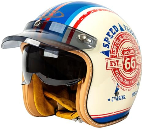 Casco Da Moto Jet Stile Vintage Mezzo Casco Con Visiera Caschi Cromwell 3/4 Casco Da Motociclista Per Uomini E Donne Omologato ECEDOT Casco A Scodella Caschi Cromwell 6,XXL:63-64CM