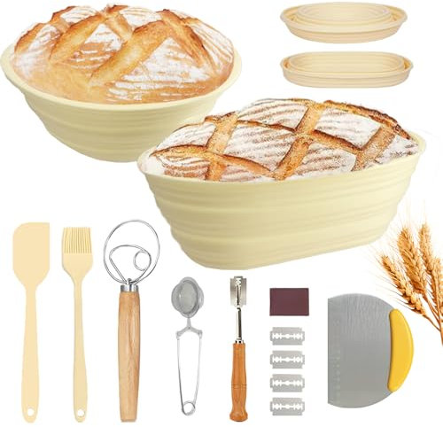 Set di 8 Cestino Lievitazione Pane, 9 in e 10 in Silicone Cestini Set Completo Accessori Cottura Pane per principianti e panettieri professionisti