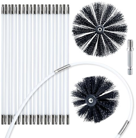 HOKLNUSE Dryer Vent Cleaner Kit Chimney Sweep Cleaning Tools Pellet Stove Cleaner Kit Air Dryer Duct Fireplace Brushes for Easy Lint Cleaning with 4 and 6 Brush Heads (Heavy Duty, 25Feet)
