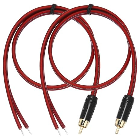 sourcing map 2 Pcs RCA to Bare Wire Open End Audio Cable, 1.96ft (0.6 Meter) 14AWG Gold Plated Audio Cable, RCA Extension Wire for Guitar, Speakers