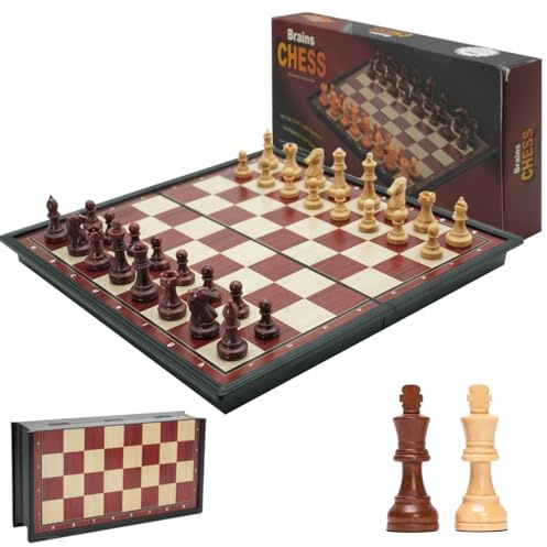 Sudnsadaks Schachspiel, 24 × 24 cm Einklappbar Schachbrett Schach Magnetic, Schachspiel Kunststoff-Holzmaserung Hochwertig, Kinder Chess Board Magnetisch, Magnetisches Reise Schach Brett Set