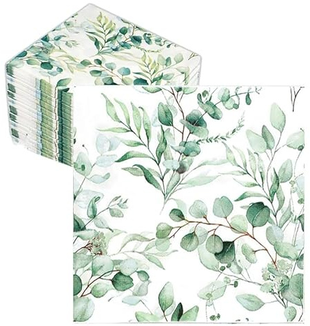KOZOY Serviettes En Papier Eucalyptus, 20 Pièces Serviette Papier Eucalyptus 33 X 33 Cm 2 Couches Serviette De Table Papier Vert pour Les Anniversaires, Les Partys, Les Mariages