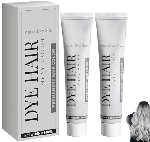 Haarfarbe Metallic Grau, 2025Neu Haarfarbe Grau Professionelle Creme mit Arganöl, HaarfarbeGrau Silber, Nährende Pflege für langanhaltende Farbfixierung, Universell für alle Haartypen, 100ml (2pc)