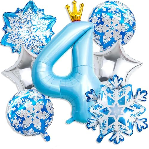 Ballons Fête d'Anniversaire Décorations, Ballon Flocon de Neige, 40 in Ballon Anniversaire 1 Ans, 6 PCS Ballons Snowflake et Forme d'Étoile, pour Enfants Anniversaire, Noël, Hiver Fête (4 an)