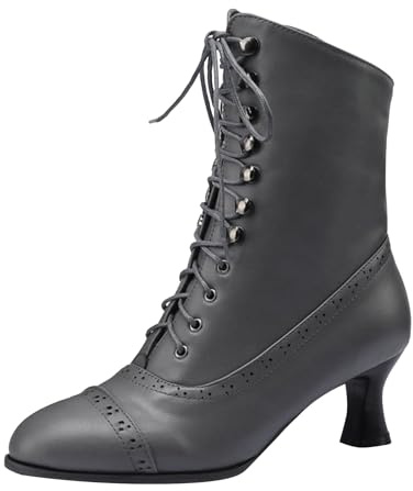 Xbemkste Stivaletti stringati da donna con tacco vittoriano, stile vintage, in pelle, stile gotico, stivaletti alla caviglia, eleganti alla caviglia, grigio., 36 EU