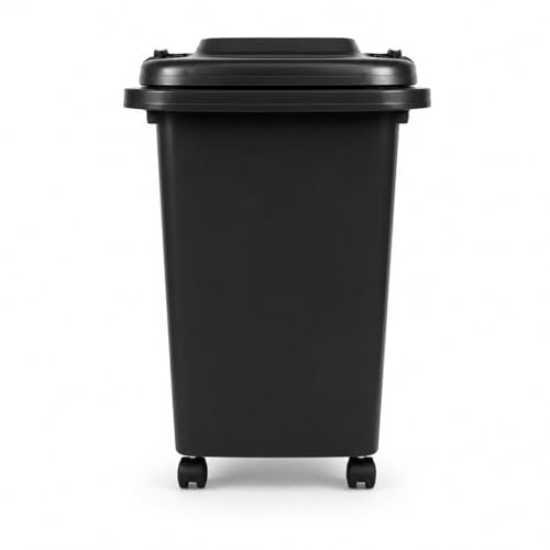 BURAKH Recycling Wheelie Bin Dustbin Rubbish Waste Trash Kitchen Home Office 30L 50L | Indoor Outdoor Rubbish Waste with Wheels | Recycling Food Dustbin Outdoor Wheelie Bin Green/Red (Black, 50L)