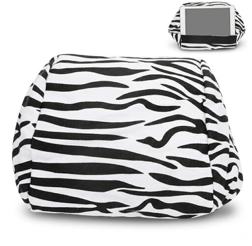 WAHEWUD Tablet Kissen, Lesekissen aus Canvas Stoff mit PP Baumwollfüllung, Tablet Halterung Bett für E Reader und Smartphones auf dem Sofa im Zebra Stil 33x22x16cm