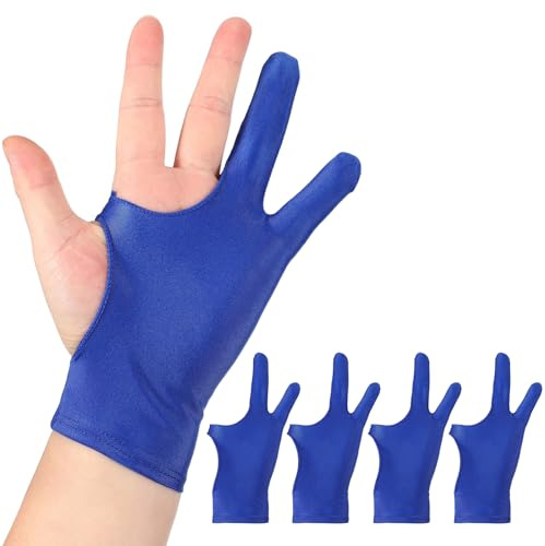 QUARKZMAN 4 Stück Künstler Zeichenhandschuh Atmungsaktiver Malhandschuh Mit Zwei Fingern Für Rechts Links Grafiktablett Papier Skizzieren (Größe S) Blau