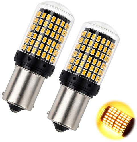 LED Indicator Bulbs, 2Pcs PY21W 1156 BAU15S Amber Yellow Turn Signal Lights, Canbus Error Free 2800LM Super Bright 12V 24V 21W 144SMD Front Rear Indicator General Car Bulbs for Most Vehicles